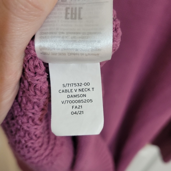 GAP Cable Knit V-Neck Fisherman Cotton Tunic Sweater Damson Pink S - Picture 10 of 10